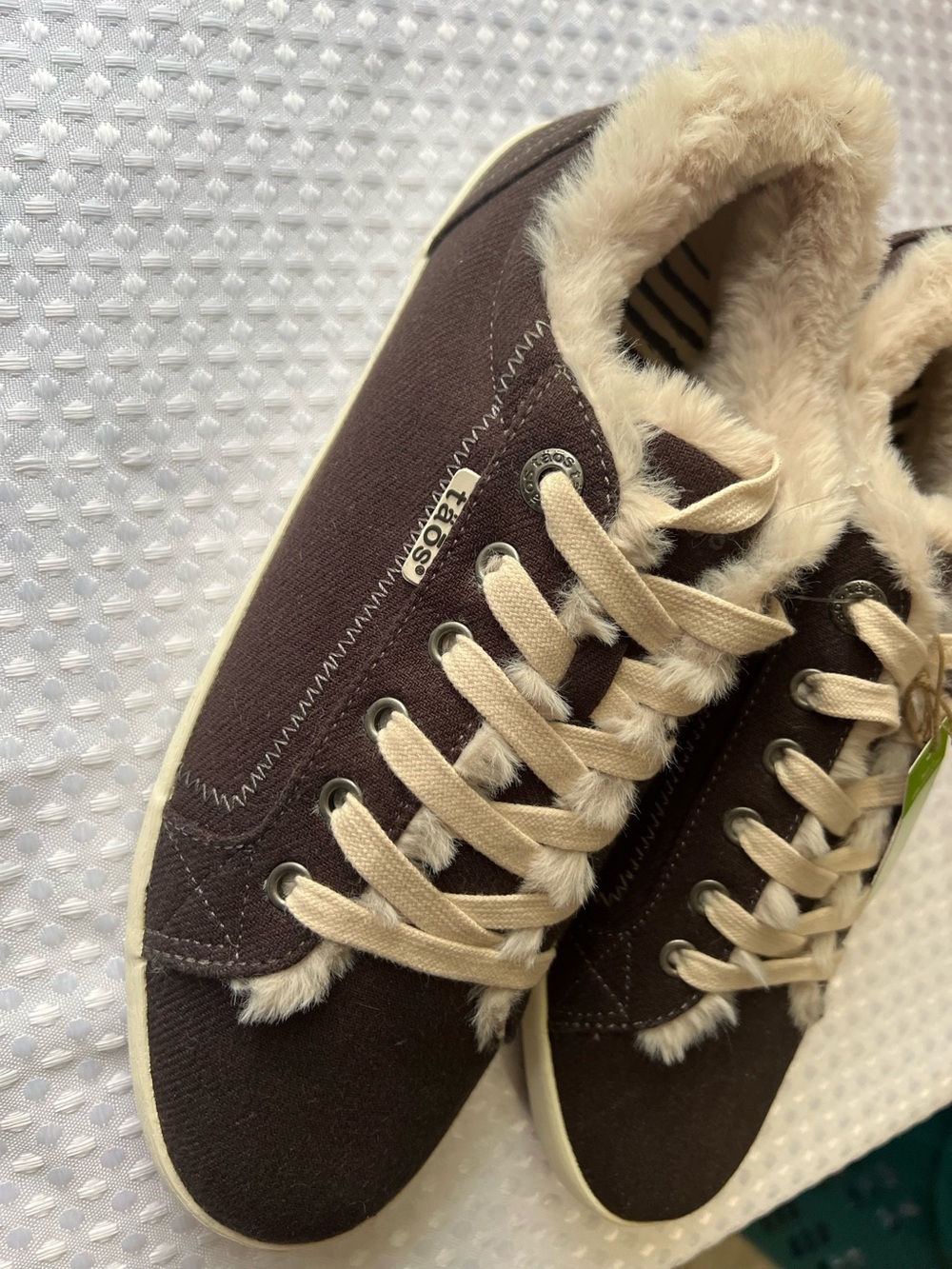 Taos Footwear STARLINE canvas Brown and Cream Faux-Fur Trim Sneakers